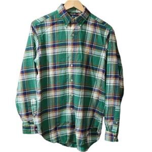 Ralph Lauren Thick Green Plaid Button Down Classic Fit Shirt Medium Cotton